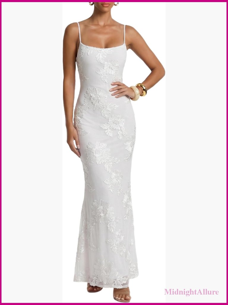 Bodycon Maxi Dress 3d Satin Floral Mesh Formal Evening